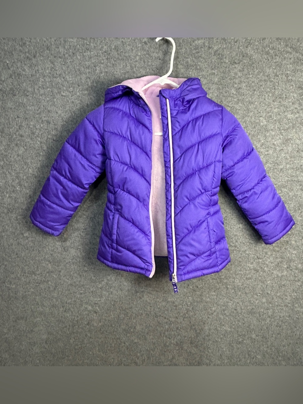 Faded Glory Purple Hooded Girls' XS Zip Puffer Jacket Cozy Outwear Hooded Parka